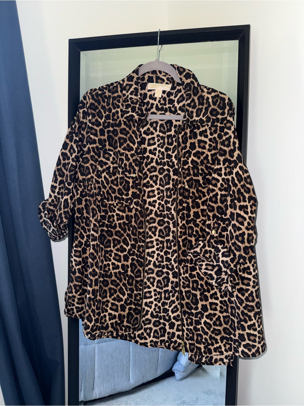 MICHAEL Michael Kors Leopard Print Zip Front Jacket Blouse Women’s 1X Plus Size